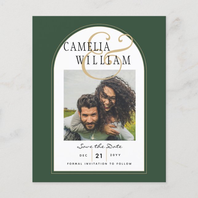 FLYER INVITACIÓN DE BODAS FOTO JUNIPER GREEN GOLD (Frente)