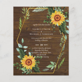 Flyer INVITACIÓN DE BODAS Rustic Sunflowers con el PRESU