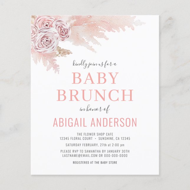 Flyer Invitación de Brunch para Bebé con Hierba de Pampa (Frente)