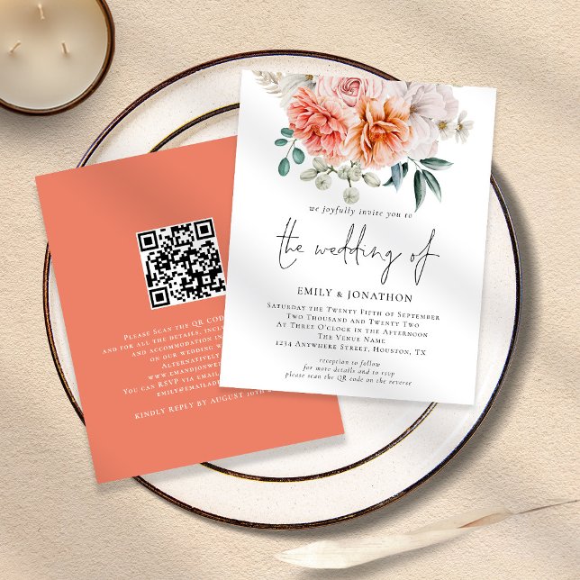 Flyer Invitación de casamiento de código QR floral de PA (Subido por el creador)