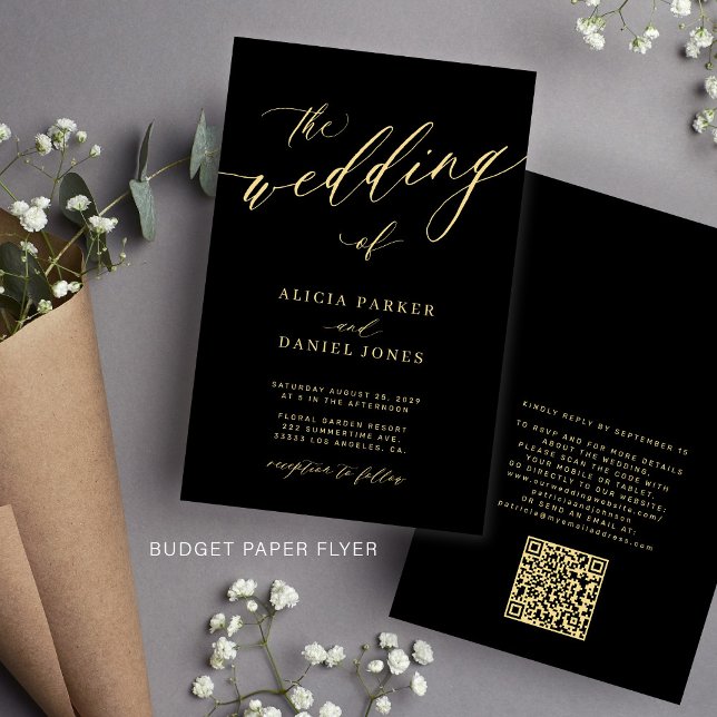 Flyer Invitación de código QR negro de boda de presupues (Subido por el creador)