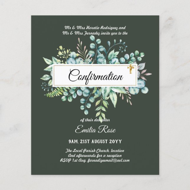 Flyer Invitación de confirmación de vegetación moderna a (Frente)
