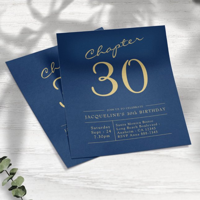Flyer Invitación de cumpleaños 30 a Blue Gold Budget (Subido por el creador)