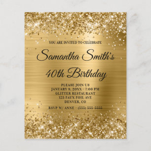 Flyer Invitación de cumpleaños 40 Glittery Gold Foil Vol