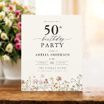 Flyer Invitación de cumpleaños 50 a la flor silvestre de<br><div class="desc">Celebre con estilo con una caligrafía floral de jardín invitación a los 50 años, perfecta para un evento de hitos. Con vibrantes diseños florales y elegantes caligrafías, esta invitación le da un toque original y sofisticado a su celebración. El exuberante tema del jardín combina la belleza natural con la elegante...</div>