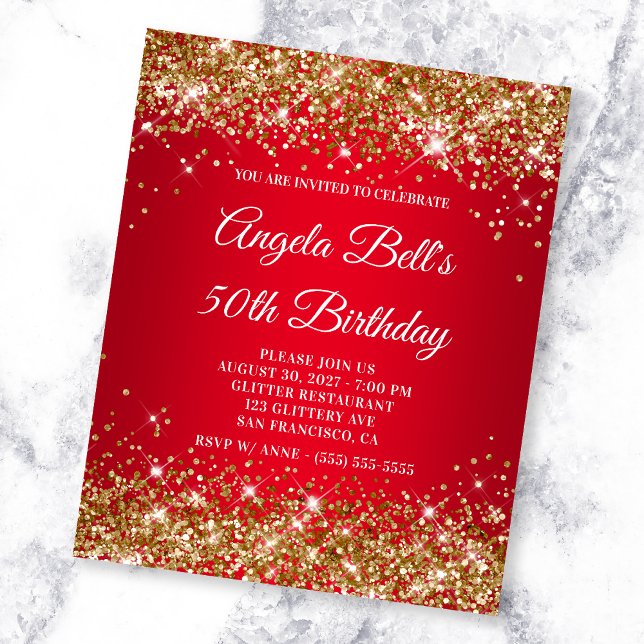 Flyer Invitación de cumpleaños 50 de Red Ombre, Purpurin (Subido por el creador)