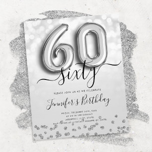 Flyer Invitación de cumpleaños 60 con globo plateado con