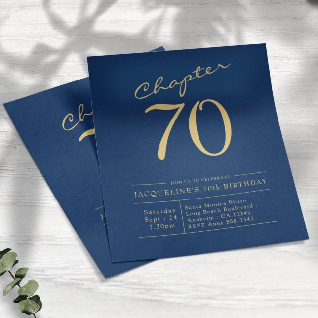 Flyer Invitación de cumpleaños 70 a Blue Gold Budget (Subido por el creador)