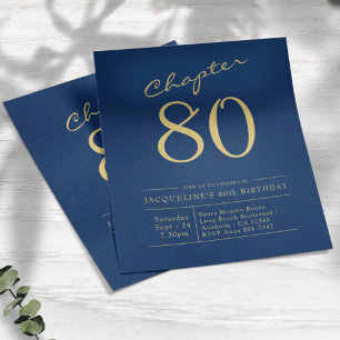 Flyer Invitación de cumpleaños 80 a Blue Gold Budget