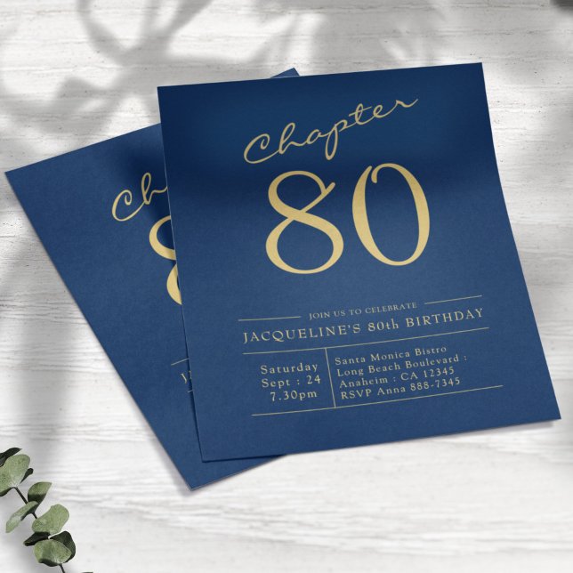 Flyer Invitación de cumpleaños 80 a Blue Gold Budget (Subido por el creador)