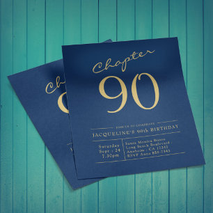 Flyer Invitación de cumpleaños 90 a Blue Gold Budget