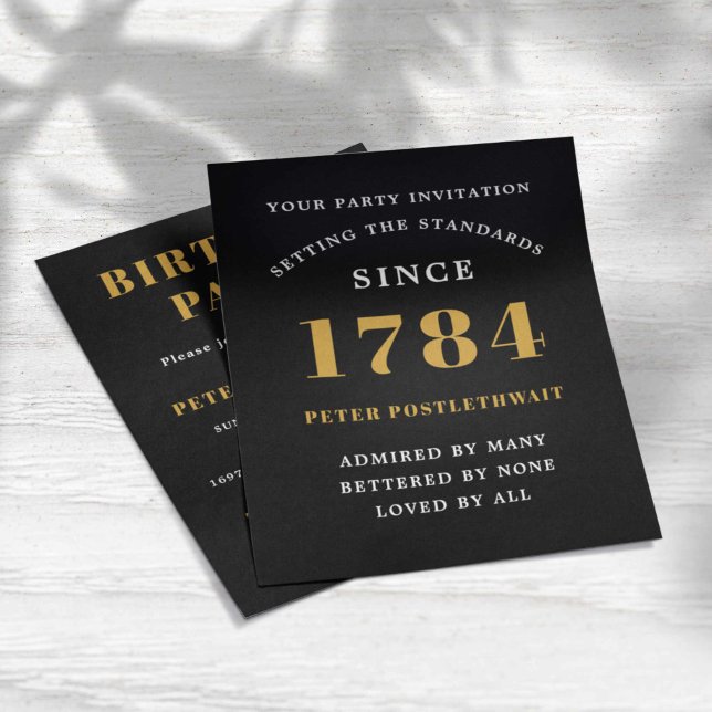 Flyer Invitación de cumpleaños a Black Gold para cualqui (Budget birthday invitations. All text can be edited. Black and gold unique design.)