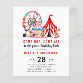 Flyer Invitación de cumpleaños al circo de carnaval bara