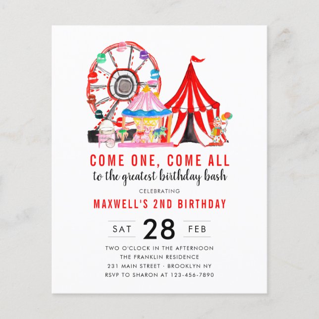 Flyer Invitación de cumpleaños al circo de carnaval bara (Frente)