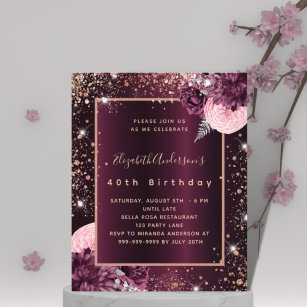 Flyer Invitación de cumpleaños con presupuesto floral ro
