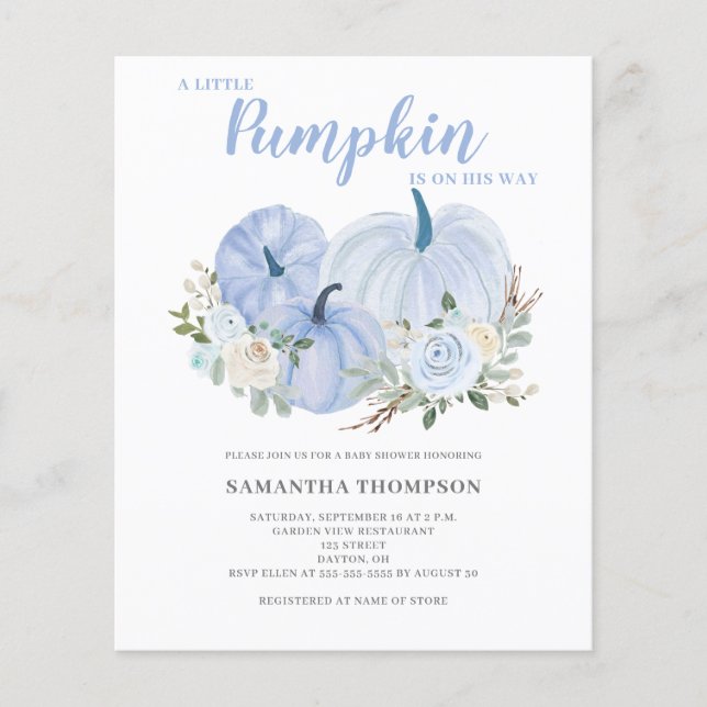 Flyer Invitación de Cumpleaños de bebé Little Pumpkin Bl (Frente)