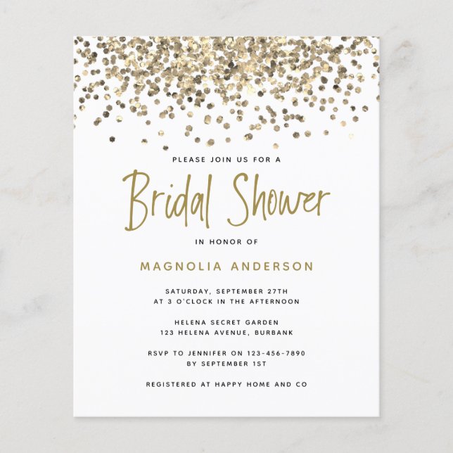 Flyer Invitación de Cumpleaños de Boda con Brillo Dorado (Frente)