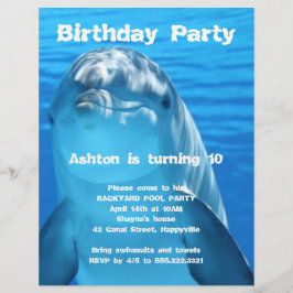 Flyer Invitación de Cumpleaños de Delfín para Fiesta en 