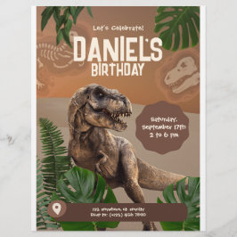 Flyer Invitación de cumpleaños de dinosaurios realistas 