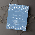 Flyer Invitación de cumpleaños de estrellas blancas azul<br><div class="desc">Tenga en cuenta que esta invitación está en papel de volante y es muy delgada. Los sobres no están incluidos. Para invitaciones más gruesas (el mismo diseño) visite nuestra tienda. Fondo azul turbio,  decorado con estrellas blancas. Personalice y dé detalles de su nombre y fiesta. Fondo azul polvoriento.</div>