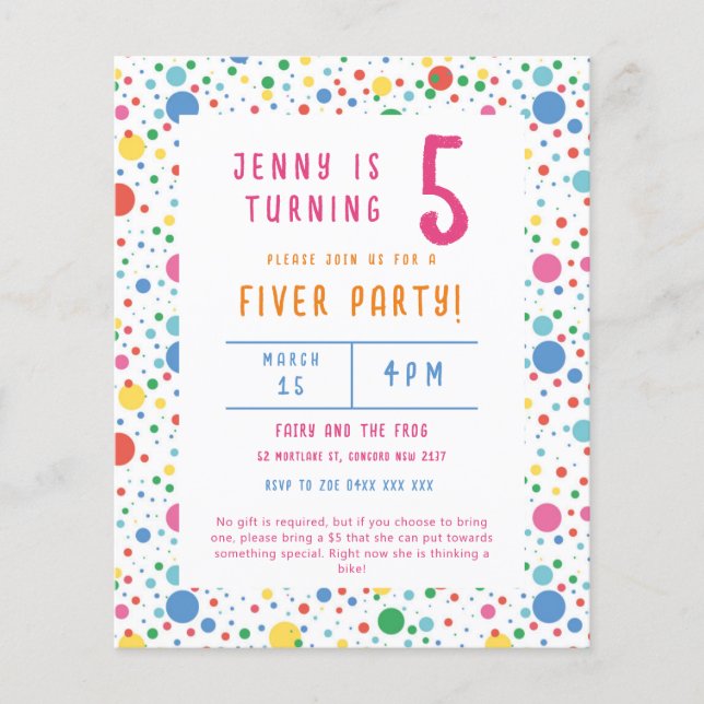 Flyer Invitación de cumpleaños del Fiesta de Pokadot Fiv (Frente)
