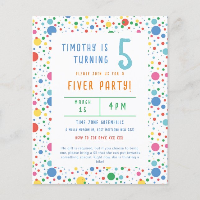 Flyer Invitación de cumpleaños del Fiesta de Pokadot Fiv (Frente)