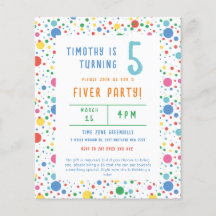 Invitación de cumpleaños del Fiesta de Pokadot Fiv