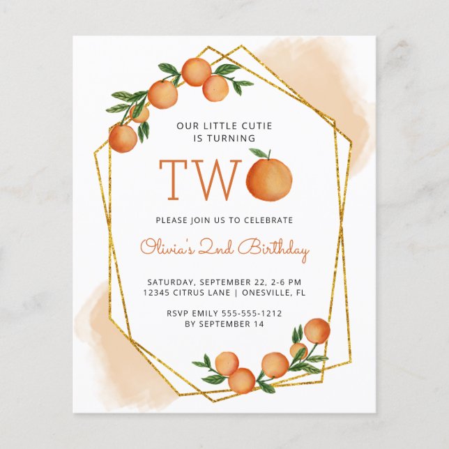 Flyer Invitación de cumpleaños naranja presupuesto peque (Frente)