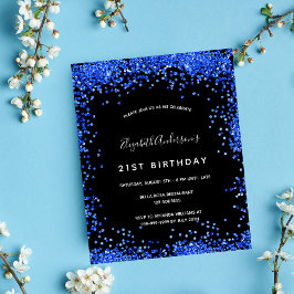 Flyer Invitación de cumpleaños negro real azul presupues