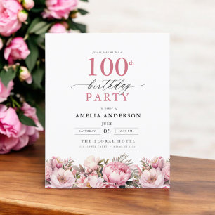 Flyer Invitación de cumpleaños número 100 de Budget Pink