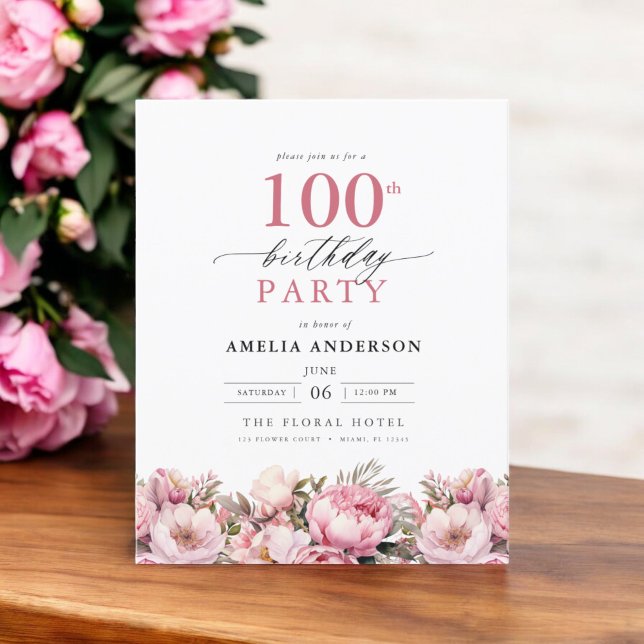 Flyer Invitación de cumpleaños número 100 de Budget Pink (Subido por el creador)