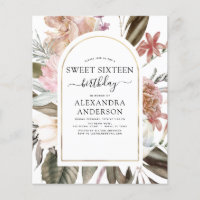 Invitación de cumpleaños número 16 dulce y bohemio