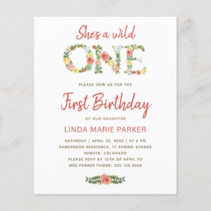 Flyer Invitación de cumpleaños número 1 de una niña salv