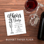 Flyer Invitación de cumpleaños número 21 con presupuesto<br><div class="desc">Tipografía moderna y elegante de estilo negro y blanco, escrita a mano y de moda, "Cheers to 21 years" para cumpleaños de hombres de cualquier edad, tarjeta de invitación para fiesta con bajo presupuesto. ¡Fácil de personalizar con la edad y los detalles de tu fiesta! ¡POR FAVOR LEA ESTO ANTES...</div>