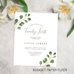 Flyer Invitación de cumpleaños número 21 elegante y econ<br><div class="desc">Invitación FLYER económica para fiesta de cumpleaños número veintiuno con diseño único acuarela moderna rústica con follaje verde de eucalipto. ¡POR FAVOR LEA ESTO ANTES DE COMPRAR! Esta es una tarjeta económica impresa en un FLYER. Tenga en cuenta que EL PAPEL ECONÓMICO ES DELGADO - Puede actualizar para que esta...</div>