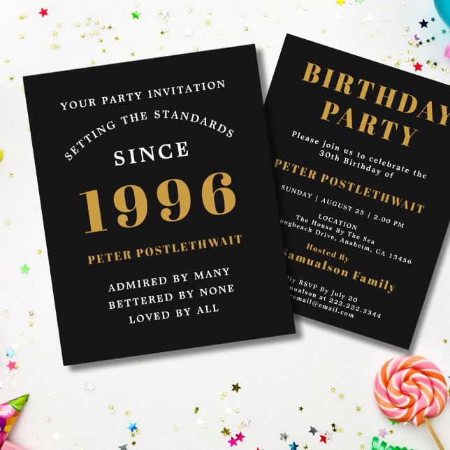 Flyer Invitación de cumpleaños número 30 del presupuesto (1996 birthday invitation budget flyer. White background.)