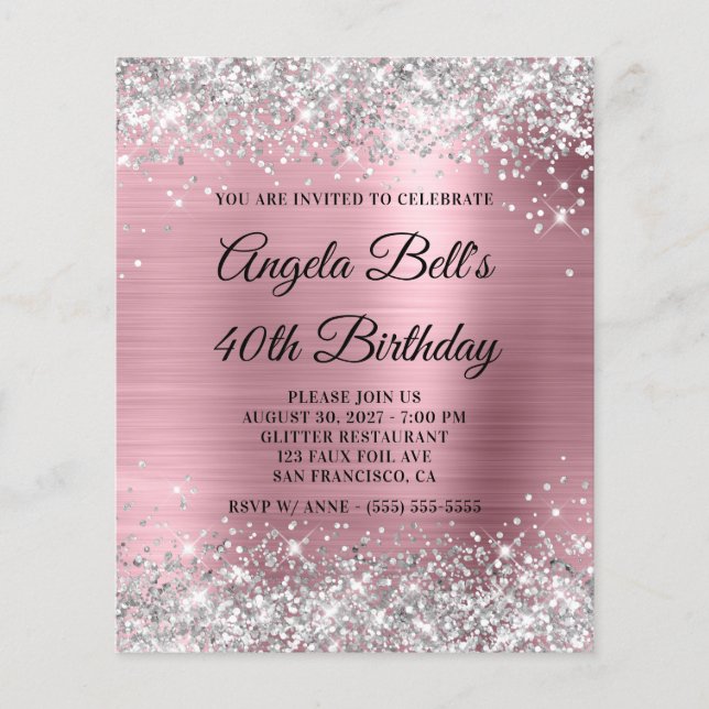 Flyer Invitación de cumpleaños número 40 con purpurina p (Frente)