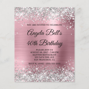 Flyer Invitación de cumpleaños número 40 con purpurina p