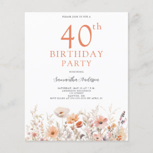 Flyer Invitación de cumpleaños número 40 de Budget Peach