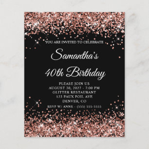 Flyer Invitación de cumpleaños número 40 de oro rosa con