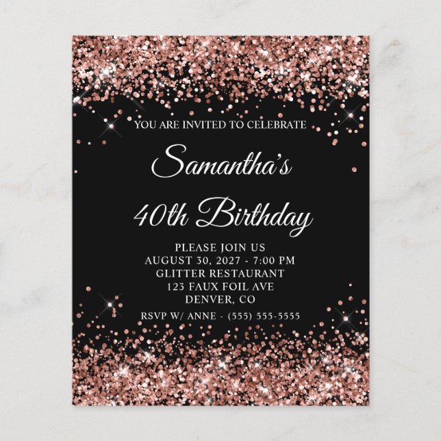Flyer Invitación de cumpleaños número 40 de oro rosa con (Frente)