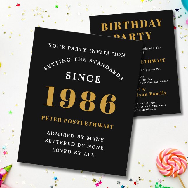 Flyer Invitación de cumpleaños número 40 Presupuesto 198 (1986 budget birthday invitation. White background.)