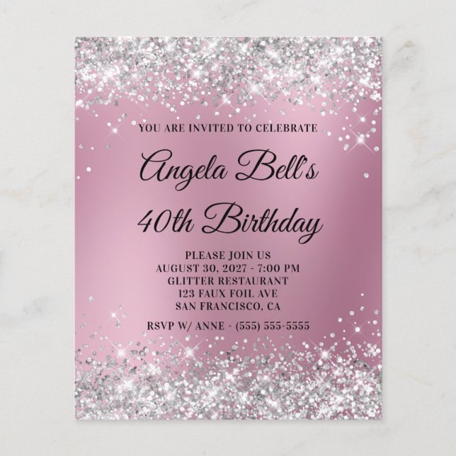 Flyer Invitación de cumpleaños número 40 Silver Glitter  (Frente)