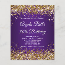 Invitación de cumpleaños número 50 con brillo dora