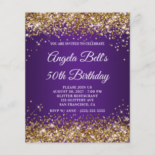 Flyer Invitación de cumpleaños número 50 con brillo dora