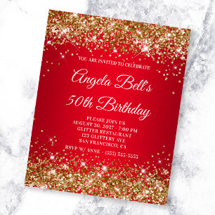 Flyer Invitación de cumpleaños número 50 con brillo dora