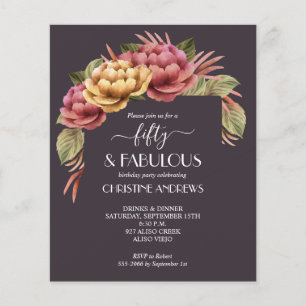 Flyer Invitación de cumpleaños número 50 con flores de a