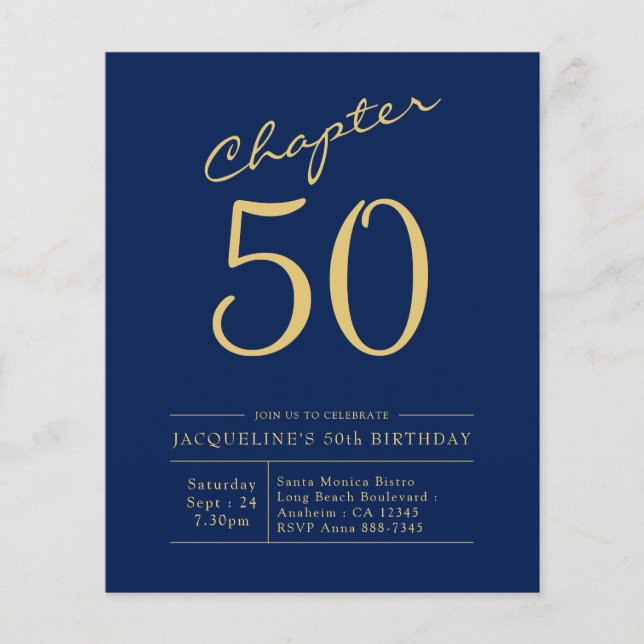 Flyer Invitación de cumpleaños número 50 con presupuesto (Frente)
