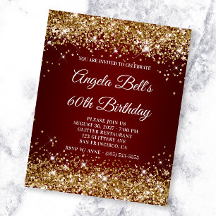 Flyer Invitación de cumpleaños número 60 con brillo dora