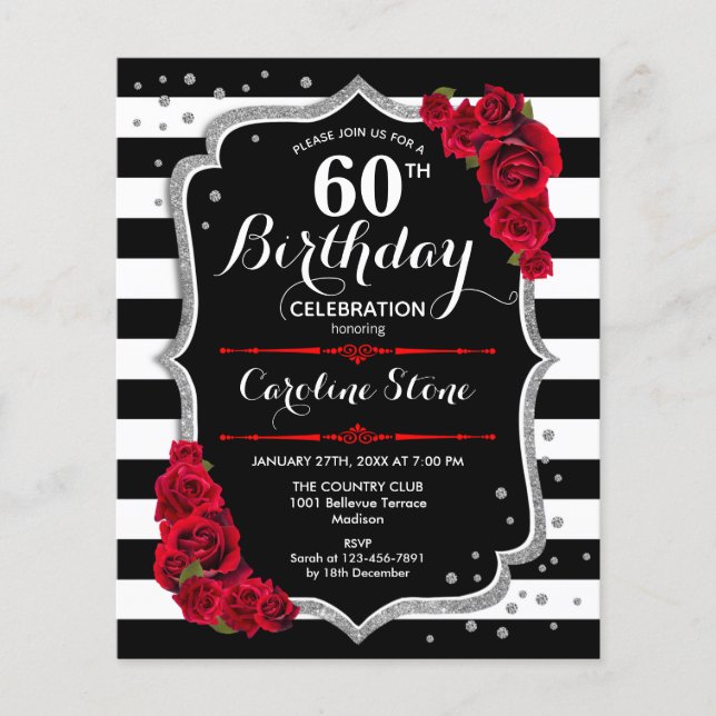 Flyer Invitación de cumpleaños número 60 Presupuesto Neg (Frente)